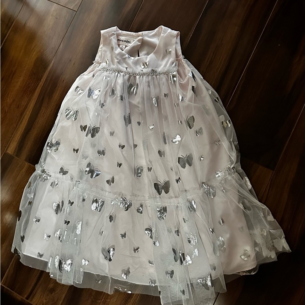 Powder Pink with Silver Butterfly Kids Dress